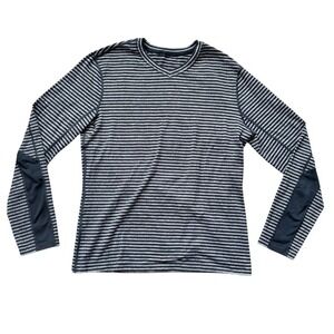 Lululemon‎ Speed Long Sleeve Shirt Mens Large Gray Striped V-Neck Athletic